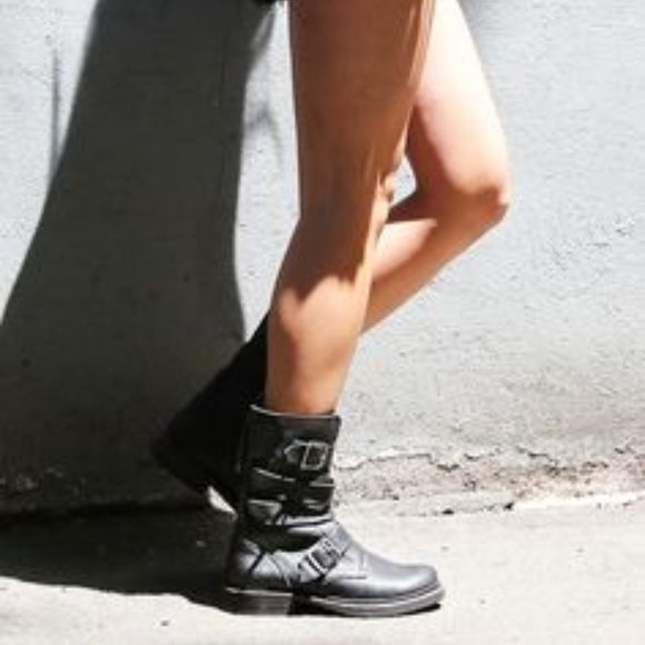 $389 Veronica Short Belted Cognac Leather Fringe Moto Vintage Combat Ankle Boot - Picture 3 of 15